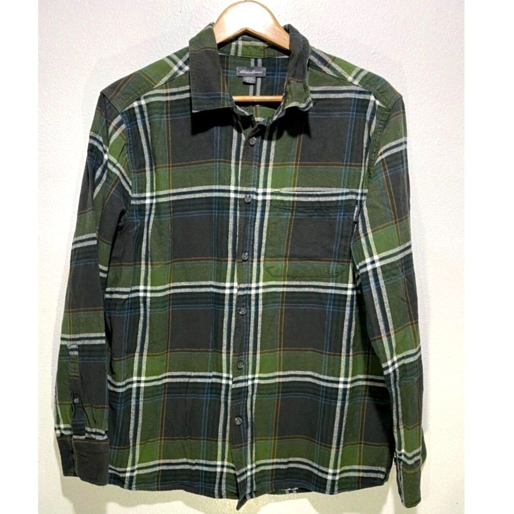 Eddie Bauer buttonup shirt plaid flannel fall winter green casual country men XL